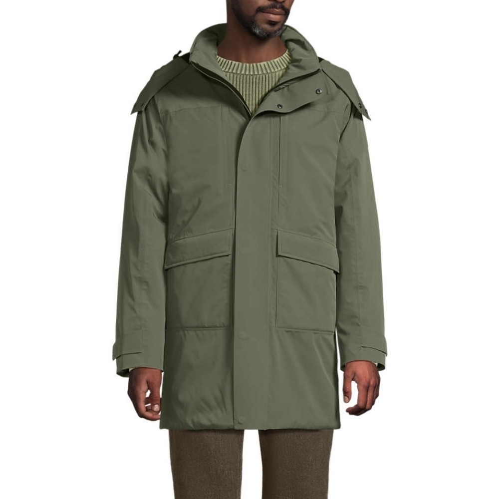 Lands End Outrigger Squall Therma Jacket Parka Coat XLT Green Fleece Lined Hood